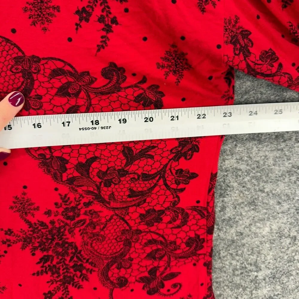 Soma Sleepshirt Women L Large Red Floral Button Up Collared Long Sleeve Rayon